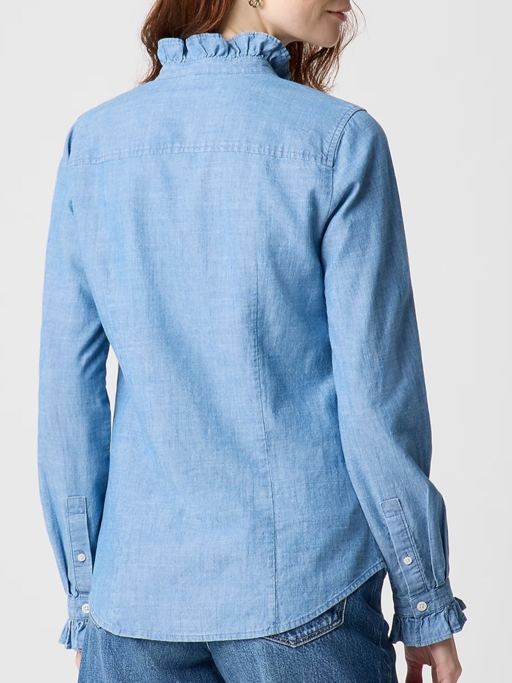 NWT J.Crew Chambray Ruffle-Collar Button-Front L - Picture 4 of 14